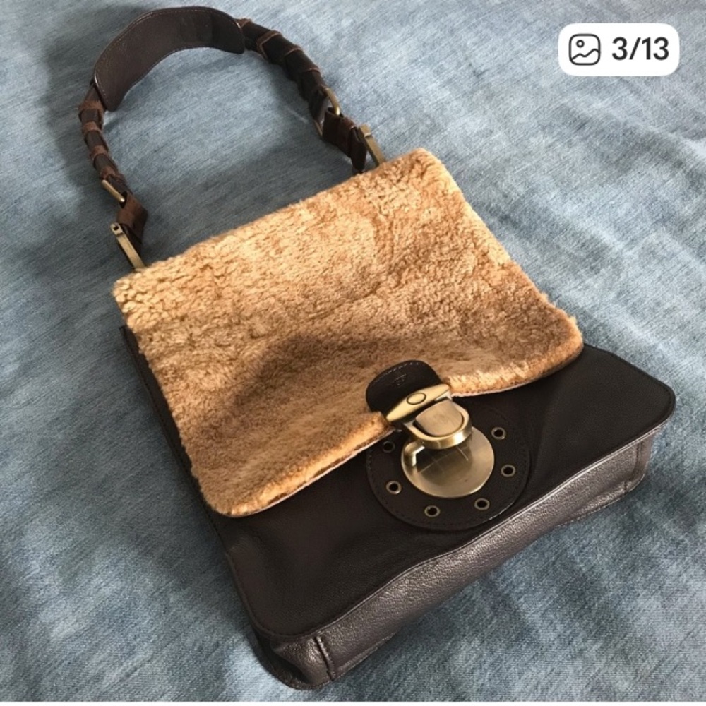 UGG Australia Purse Brown Leather Shearling Slimline - Picture 4 of 12